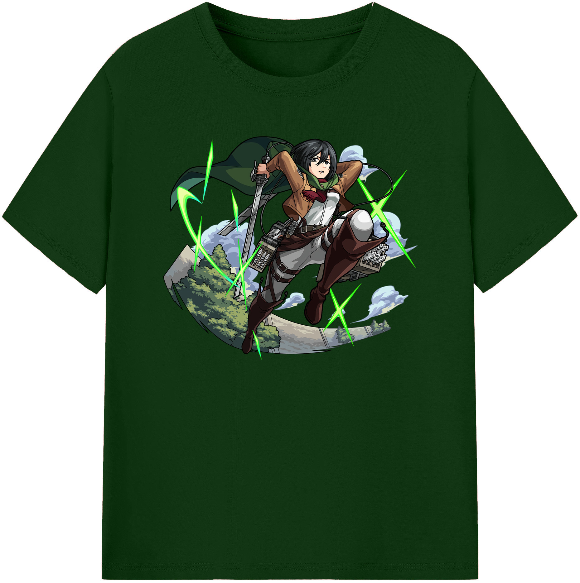 （画像用） 進撃の巨人 ミカサ·アッカーマン Attack on Titan Mikasa Ackerman 綿100％半袖Tシャツ（フロントプリント）
